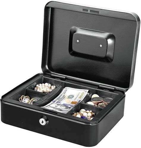 jssmst locking large metal cash box with money tray|Jssmst Locking Large Metal Cash Box with Money Tray, Money .